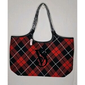 NWT Victoria's Secret Plaid Logo Shoulder Bag Overnight Tote Weekender Handbag